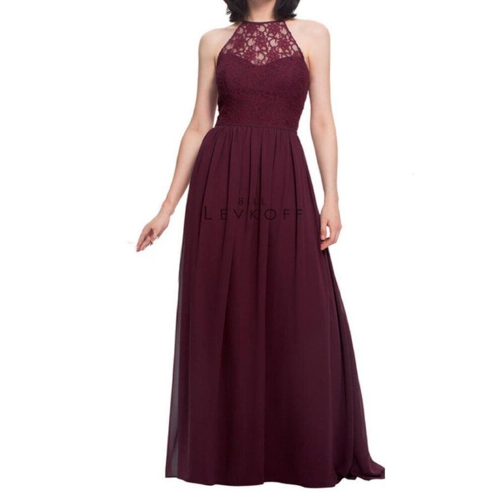 new BILL LEVKOFF Maxi Dress/Gown, 12, SAMPLE, Burgundy, Lace Neckline, Halter - Picture 15 of 15